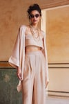 Paulmi and Harsh_Pink Silk Organza Plain Blouse Square Neck Jacket And Trouser Set _at_Aza_Fashions