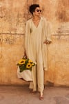 Buy_Paulmi and Harsh_Ivory Jumpsuit Linen 60x Plain Jacket Collared Neck With _at_Aza_Fashions