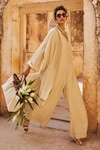 Shop_Paulmi and Harsh_Ivory Jumpsuit Linen 60x Plain Jacket Collared Neck With _at_Aza_Fashions