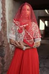 Buy_Seema Thukral_Coral Anarkali Georgette Embroidered Bead V-neck Ishika Zari With Dupatta _Online_at_Aza_Fashions