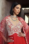 Shop_Seema Thukral_Coral Anarkali Georgette Embroidered Bead V-neck Ishika Zari With Dupatta _Online_at_Aza_Fashions