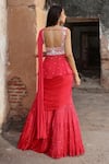 Seema Thukral_Coral Peplum Blouse Nikita Embellished Pre-stitched Mermaid Saree With _Online_at_Aza_Fashions