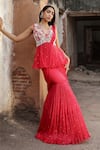 Buy_Seema Thukral_Coral Peplum Blouse Nikita Embellished Pre-stitched Mermaid Saree With _Online_at_Aza_Fashions