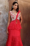 Seema Thukral_Coral Peplum Blouse Nikita Embellished Pre-stitched Mermaid Saree With _at_Aza_Fashions