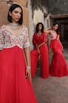 Shop_Seema Thukral_Coral Peplum Blouse Nikita Embellished Pre-stitched Mermaid Saree With _at_Aza_Fashions