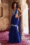 Shop_Seema Thukral_Blue Blouse Georgette Embroidered Ayesha Mermaid Pre-stitched Saree With Resham _Online_at_Aza_Fashions