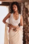Seema Thukral_Ivory Anima Embellished Ruffle Pre-stitched Saree With Mirrorwork _Online_at_Aza_Fashions