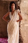 Seema Thukral_Ivory Anima Embellished Ruffle Pre-stitched Saree With Mirrorwork _at_Aza_Fashions