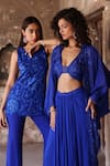 Buy_Seema Thukral_Blue Kurta Georgette Embroidered Bead Round Adira Resham Pant Set 