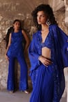 Shop_Seema Thukral_Blue Kurta Georgette Embroidered Bead Round Adira Resham Pant Set 