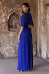 Shop_Seema Thukral_Blue Georgette Embroidered Bead V-neck Audrey Overlap Panel Jumpsuit _at_Aza_Fashions