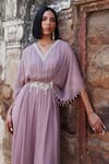 Buy_Seema Thukral_Purple Georgette Embroidered Bead V-neck Shea Draped Jumpsuit _Online_at_Aza_Fashions