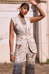 Buy_Seema Thukral_Ivory Georgette Printed Floral Lapel Collar Tishya Jacket Pant Set _Online_at_Aza_Fashions