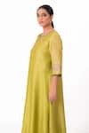 Shop_Bhavik Shah_Green Kurta Chanderi Silk Embroidered Thread Round Neckline A-line Pant Set 