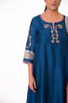 Buy_Bhavik Shah_Blue Kurta Chanderi Silk Embroidered Thread Round Notched A-line Pant Set _Online_at_Aza_Fashions