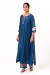 Shop_Bhavik Shah_Blue Kurta Chanderi Silk Embroidered Thread Round Notched A-line Pant Set 