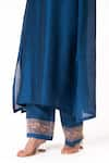 Bhavik Shah_Blue Kurta Chanderi Silk Embroidered Thread Round Notched A-line Pant Set _Online