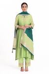 Bhavik Shah_Green Kurta Chanderi Silk Embroidered Thread Round Notched Placement Pant Set _at_Aza_Fashions