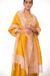Shop_Bhavik Shah_Gold Kurta Chanderi Silk And Handwoven Placement Floral Pant Set 