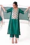 Bhavik Shah_Green Kurta Chanderi Silk And Handwoven Banarasi Tissue Floral Yoke Pant Set _Online