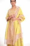 Shop_Bhavik Shah_Yellow Kurta Chanderi Silk And Handwoven Banarasi Tissue Yoke Pant Set 