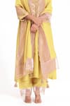 Buy_Bhavik Shah_Yellow Kurta Chanderi Silk And Handwoven Banarasi Tissue Yoke Pant Set _Online