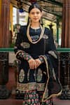 Maison Shefali_Black Cotton Print Wild Bloom Round Neck Short Kurta Sharara Set _Online_at_Aza_Fashions