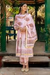 Maison Shefali_Pink Cotton Print Gul Leaf Neck Mughal Anarkali Set _Online_at_Aza_Fashions