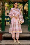 Buy_Maison Shefali_Pink Cotton Print Gul Leaf Neck Mughal Anarkali Set _Online_at_Aza_Fashions