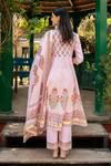 Shop_Maison Shefali_Pink Cotton Print Gul Leaf Neck Mughal Anarkali Set _at_Aza_Fashions