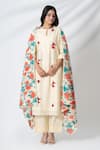 Buy_Kameez_Ivory Kurta And Dupatta Chanderi Print Rose Round Butti Embroidered Pant Set _at_Aza_Fashions