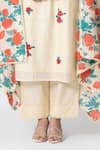 Kameez_Ivory Kurta And Dupatta Chanderi Print Rose Round Butti Embroidered Pant Set _Online_at_Aza_Fashions