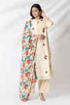 Buy_Kameez_Ivory Kurta And Dupatta Chanderi Print Rose Round Butti Embroidered Pant Set _Online_at_Aza_Fashions