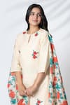 Shop_Kameez_Ivory Kurta And Dupatta Chanderi Print Rose Round Butti Embroidered Pant Set _Online_at_Aza_Fashions