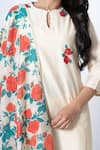 Kameez_Ivory Kurta And Dupatta Chanderi Print Rose Round Butti Embroidered Pant Set _at_Aza_Fashions