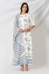 Buy_Kameez_White Kurta And Dupatta Chanderi Print Floral Vine Flower Embroidered Pant Set _at_Aza_Fashions