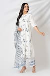 Buy_Kameez_White Kurta And Dupatta Chanderi Print Floral Vine Flower Embroidered Pant Set _Online_at_Aza_Fashions