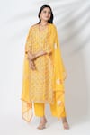 Buy_Kameez_Yellow Chanderi, Cotton, Kota Doria Floral Hand Block Print Kurta Pant Set _at_Aza_Fashions