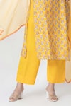Buy_Kameez_Yellow Chanderi, Cotton, Kota Doria Floral Hand Block Print Kurta Pant Set _Online_at_Aza_Fashions