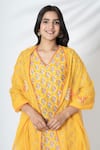 Shop_Kameez_Yellow Chanderi, Cotton, Kota Doria Floral Hand Block Print Kurta Pant Set _Online_at_Aza_Fashions