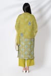 Shop_Kameez_Green Chanderi, Cotton, Kota Doria Embroidery Split Flower Print Kurta Pant Set _at_Aza_Fashions