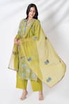 Buy_Kameez_Green Chanderi, Cotton, Kota Doria Embroidery Split Flower Print Kurta Pant Set _Online_at_Aza_Fashions
