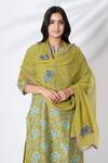 Shop_Kameez_Green Chanderi, Cotton, Kota Doria Embroidery Split Flower Print Kurta Pant Set _Online_at_Aza_Fashions