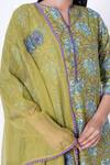 Kameez_Green Chanderi, Cotton, Kota Doria Embroidery Split Flower Print Kurta Pant Set _at_Aza_Fashions