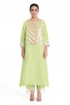 Buy_Bhavik Shah_Green Kurta Chanderi Silk And Handwoven Banarasi Floral Placement Pant Set _Online