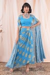 Buy_Farha Syed_Blue Cape And Skirt Banarasi Georgette Embroidered Circular Motifs Sweetheart Set _at_Aza_Fashions