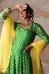 Shop_Farha Syed_Green Anarkali Banarasi Georgette Embroidered Gota Square Neck Churidar Set_Online_at_Aza_Fashions