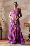 Buy_Farha Syed_Purple Kaftan Banarasi Georgette Hand Embroidered Circular Motifs V Sharara Set _at_Aza_Fashions