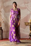 Farha Syed_Purple Kaftan Banarasi Georgette Hand Embroidered Circular Motifs V Sharara Set _Online_at_Aza_Fashions