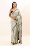 Buy_Oshi By Shikha_Black Saree Silk Embroidered Kantha Sweetheart Work With Blouse _at_Aza_Fashions